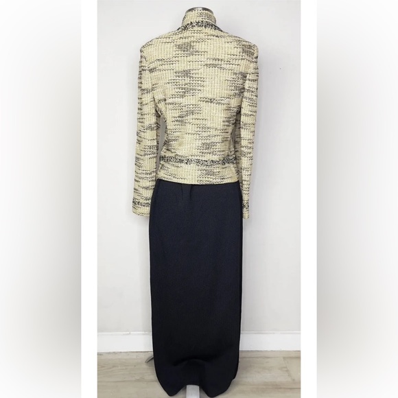 St John Marie Gray Knit Suit Jacket & Pencil Skirt 2pc Yellow Black Sz 6 - Picture 4 of 8